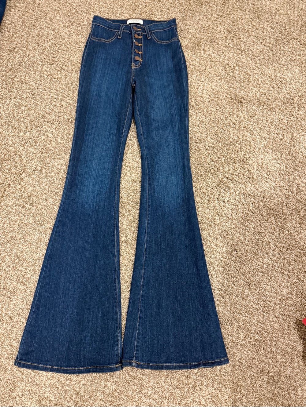 Vibrant Dark Blue High-Rise Button-Fly Flare Jeans